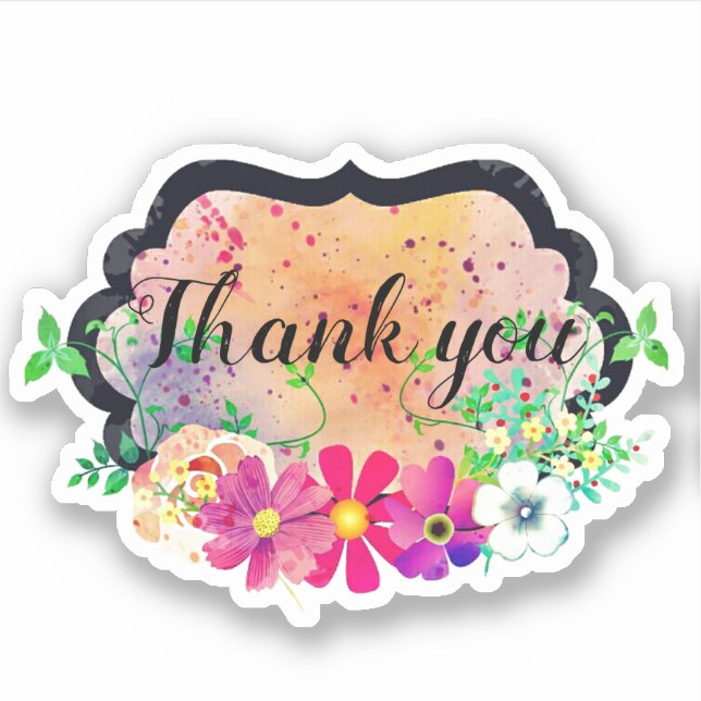 Sticker Romantique cadre noir floral Bouquet Merci (Devant)