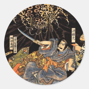 Sticker Rond お 化 け 蛛, 国, 芳, Monster Spider, Kuniyoshi, Ukiyo-e