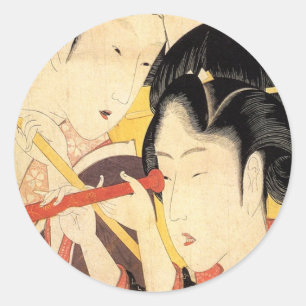 Sticker Rond 望 遠 鏡 覗 く 女, Fille  avec télescope, Hokusai, Ukiyo