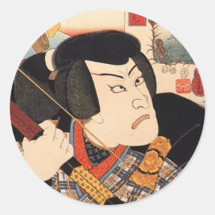Sticker Rond 歌 舞 伎 者, 国 acteur 芳 Kabuki, Kuniyoshi, Ukiyoe