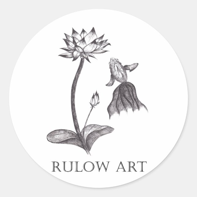 Sticker Rond 金魚と蓮　モノクロ　Black logo ver. (Devant)