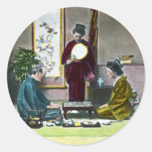 Sticker Rond 麻雀 traditionnel vintage de Mahjong de Japonais