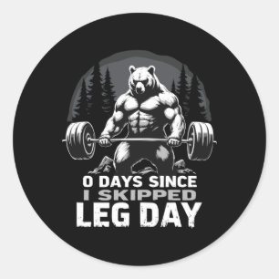 Sticker Rond 0 Jours Depuis La Salle de Sport Ours Powerlifting