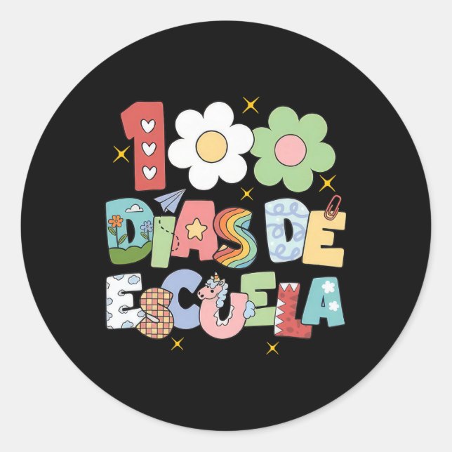 Sticker Rond 100 Dias De Escuela Enseignant Bilingue Espagnol (Devant)