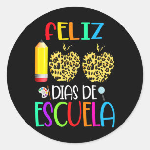 Sticker Rond 100 Dias De Escuela Tee Espagnol 100 Jours D'École