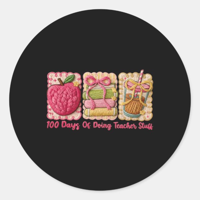 Sticker Rond 100 jours à faire des trucs de prof broderie d'art (Devant)