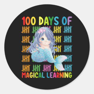 Sticker Rond 100 Jours D'Apprentissage Magique École De Sirène