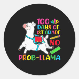 Sticker Rond 100 Jours De 1Ere Année Pas De Problème Llama