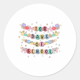 Sticker Rond 100 Jours De Bracelet Scolaire 100E Jour Filles En