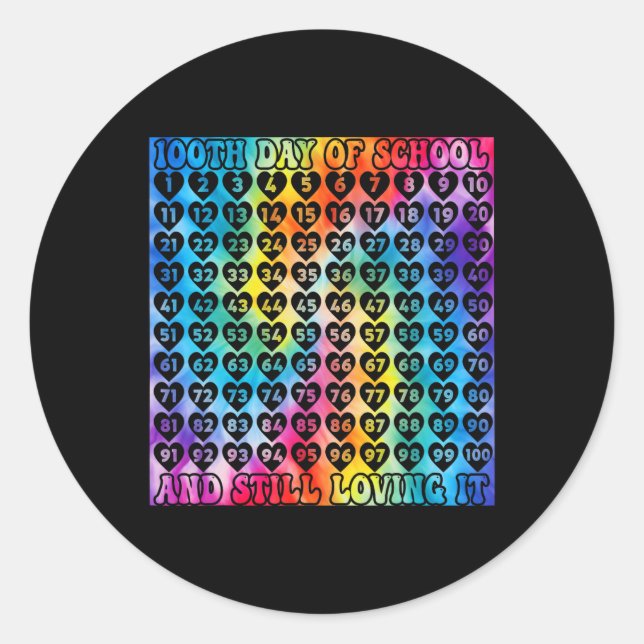 Sticker Rond 100 Jours De Coeurs De Teinture À L'École Numéros  (Devant)