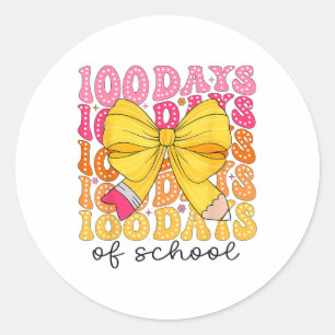 Sticker Rond 100 Jours De Crayon Scolaire Coquette Bow Girls