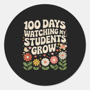 Sticker Rond 100 Jours De Croissance Des Fleurs De Boho Enseign