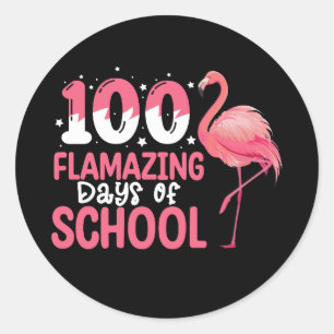 Sticker Rond 100 Jours de flamazing de Flamant rose scolaire En