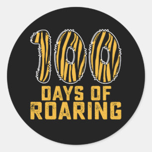 Sticker Rond 100 Jours De Roaring Tiger Funny 100ème Jour Schoo