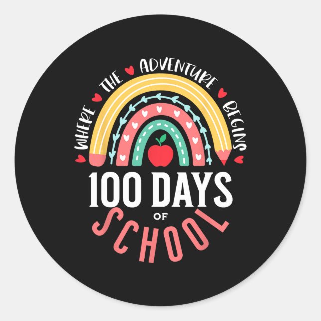 Sticker Rond 100 Jours D'École Arc-En-Ciel 100E Jour D'École (Devant)