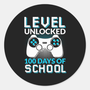 Sticker Rond 100 Jours D'École Déverrouillé Gamer Nerdy Équipe