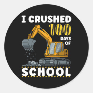 Sticker Rond 100 Jours D'École Enfant Boy Construction Véhicule