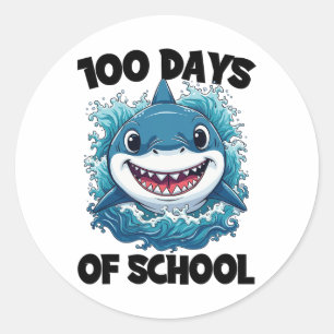 Sticker Rond 100 Jours D'École Funny Shark 100ème Jour D'École