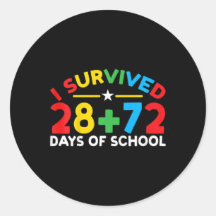 Sticker Rond 100 Jours D'École J'Ai Survécu 28 + 72 Jours De Sc