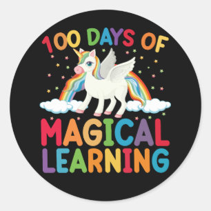 Sticker Rond 100 jours d'école licorne magique pour filles 