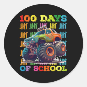 Sticker Rond 100 Jours D'École Monster Truck Enseignant Étudian