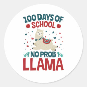 Sticker Rond 100 jours d'école No Prob Llama