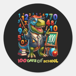 Sticker Rond 100 Jours D'École T-rex Math Amusants Pour Les Ens