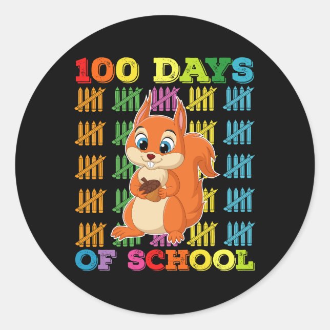 Sticker Rond 100 Jours D'Écureuil Scolaire Enseignant (Devant)