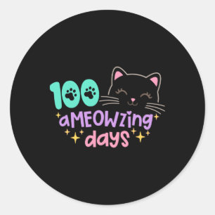 Sticker Rond 100 Jours D'Émerveillement Cute Chat 100E Jour De