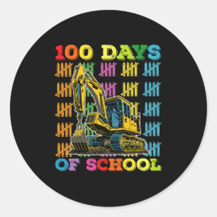 Sticker Rond 100 Jours D'Enseignant De L'École D'Excavateur