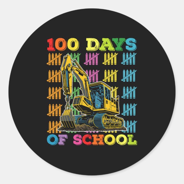 Sticker Rond 100 Jours D'Enseignant De L'École D'Excavateur (Devant)