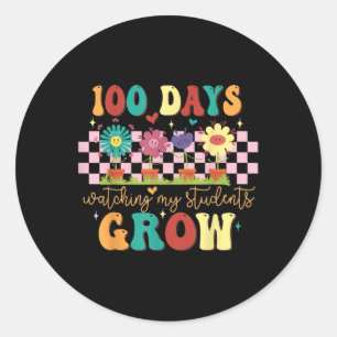 Sticker Rond 100 jours Growing Boho Flowers Enseignant 100e jou