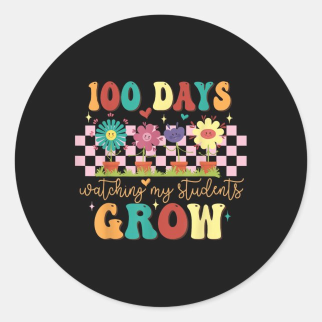 Sticker Rond 100 jours Growing Boho Flowers Enseignant 100e jou (Devant)