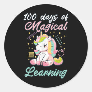 Sticker Rond 100 jours Magical Learning Unicorn 100th Day Girls