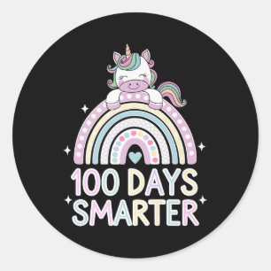 Sticker Rond 100 Jours Smarter Unicorn Tenue Pour School Celebr