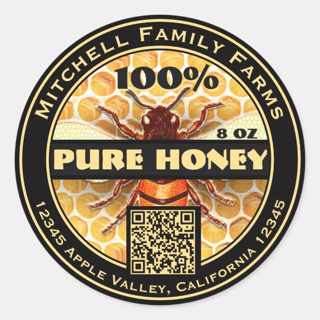 Sticker rond 100% pur Honey QR Code Classic (Devant)