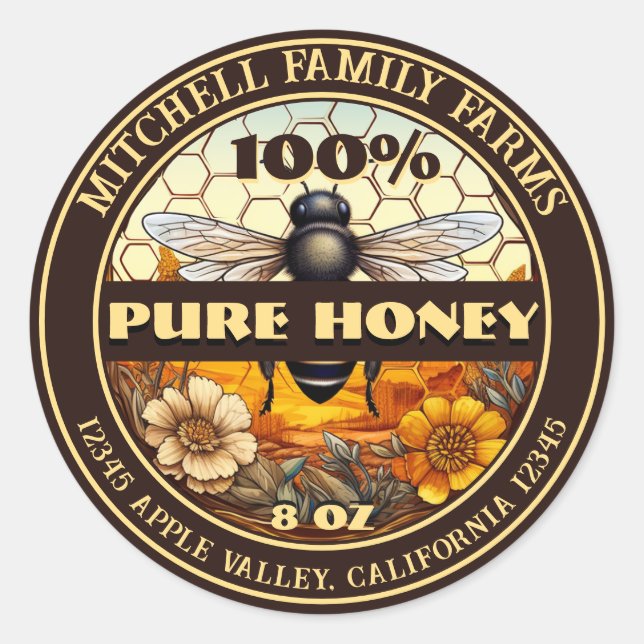 Sticker Rond 100% Pure Honey Bee Lable (Devant)