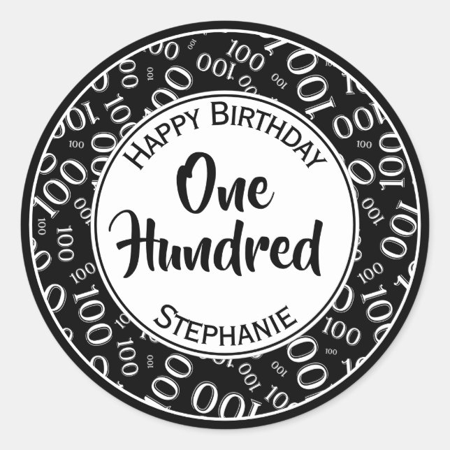 Sticker Rond 100e anniversaire Numéro Motif noir/blanc 100 (Devant)