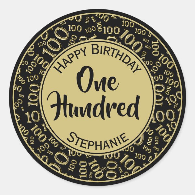 Sticker Rond 100e anniversaire Numéro Motif Noir/Or 100 (Devant)