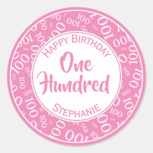 Sticker Rond 100e anniversaire Numéro Motif rose/blanc 100