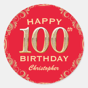 Sticker Rond 100e anniversaire Parties scintillant rouge et or