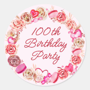 Sticker Rond 100e Anniversaire Rose Tourbillonnant Enveloppe Co