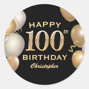 Sticker Rond 100e fête d'anniversaire Ballons Noir et Or