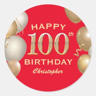 Sticker Rond 100e fête d'anniversaire Ballons rouge et or