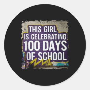 Sticker Rond 100E Jour Amusant Tenue Pour Les Filles 100 Jours