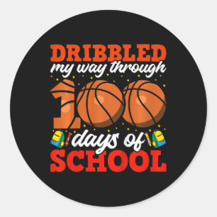 Sticker Rond 100E Jour De Scolaires Garçons Basketball 100 Jour