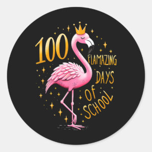 Sticker Rond 100e jour scolaire 100 Flamant rose des journées s