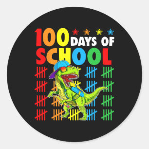 Sticker Rond 100ème Jour De L'École Dino Enfants Joyeux 100 Jou