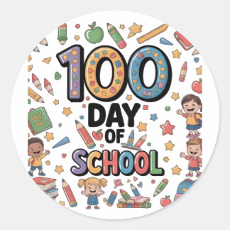 Sticker Rond 100th Day of School Fun T-Shirt | Colorful Kids & 