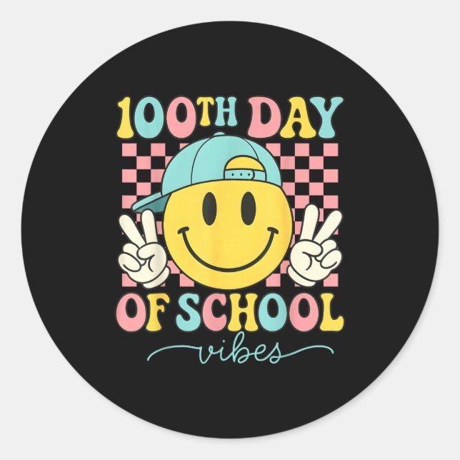 Sticker Rond 100th Day Of School Vibes 100 Days Teacher Boy Gir (Devant)